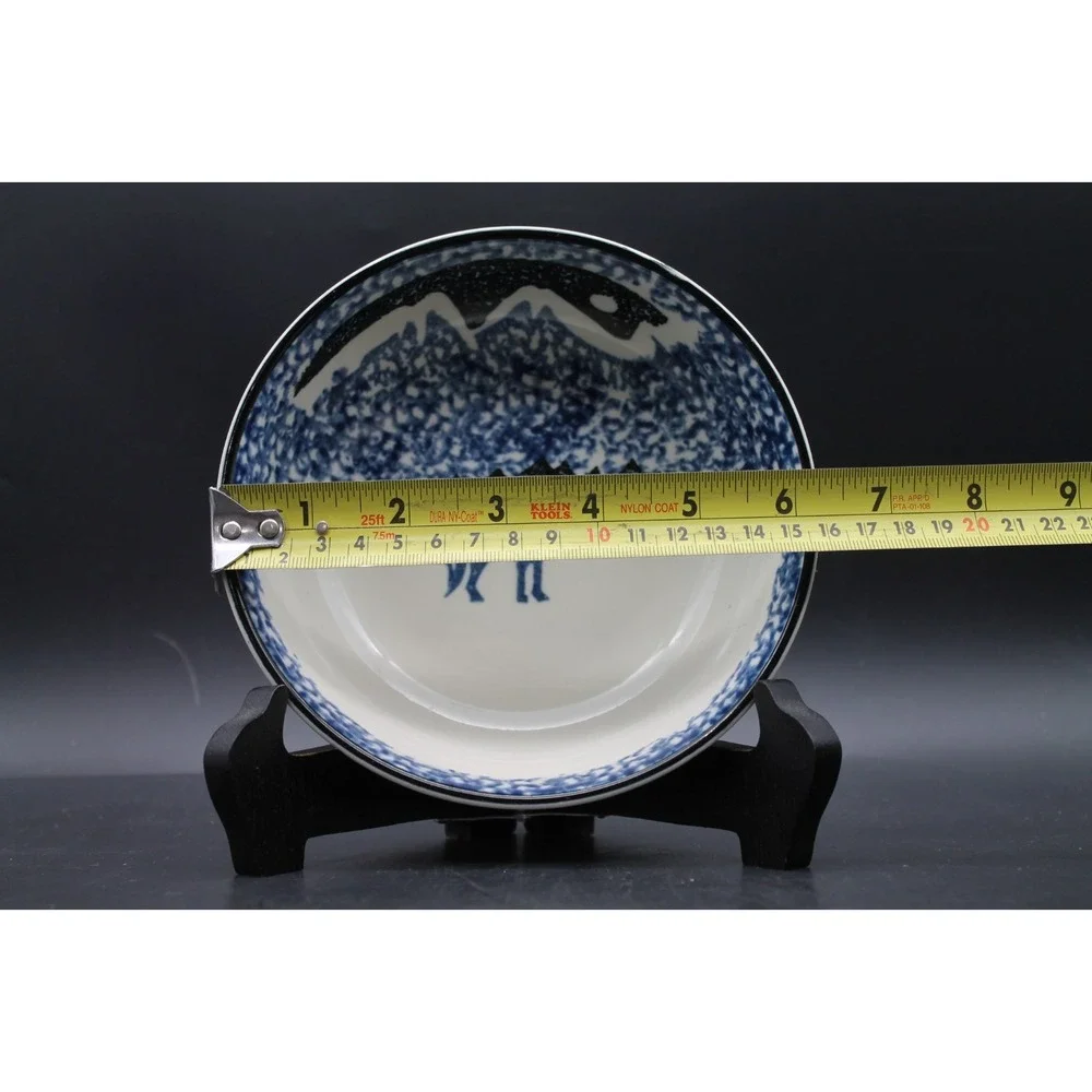 Tienshan Wolf Folkcraft Blue White Dinner Plate and Bowl Set 2-Piece Ceramic